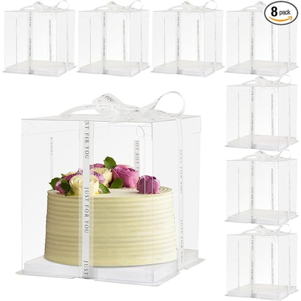 Cake Box -12 x 12x10inch/8pcs, Clear Display Gift Boxes with Ribbon